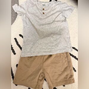 Pekkle Kids Casual Gray Tee and Tan Shorts Set
